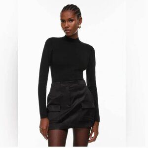 Aritzia Babaton Black Ribbed Mock Neck Long Sleeve Size XS
